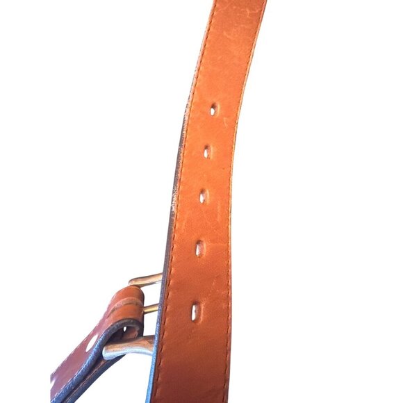 Brown Full Grain Cowhide Leather Belt 30" Made In U.S.A. Horse Bit Detail - Picture 3 of 5
